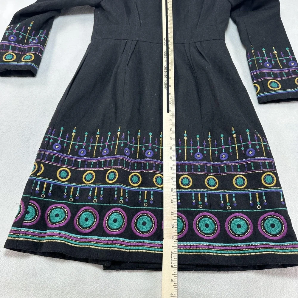 Plenty by Tracy Reese Coat Womens 6 Black Embroidered Boho Anthropologie Casual‎